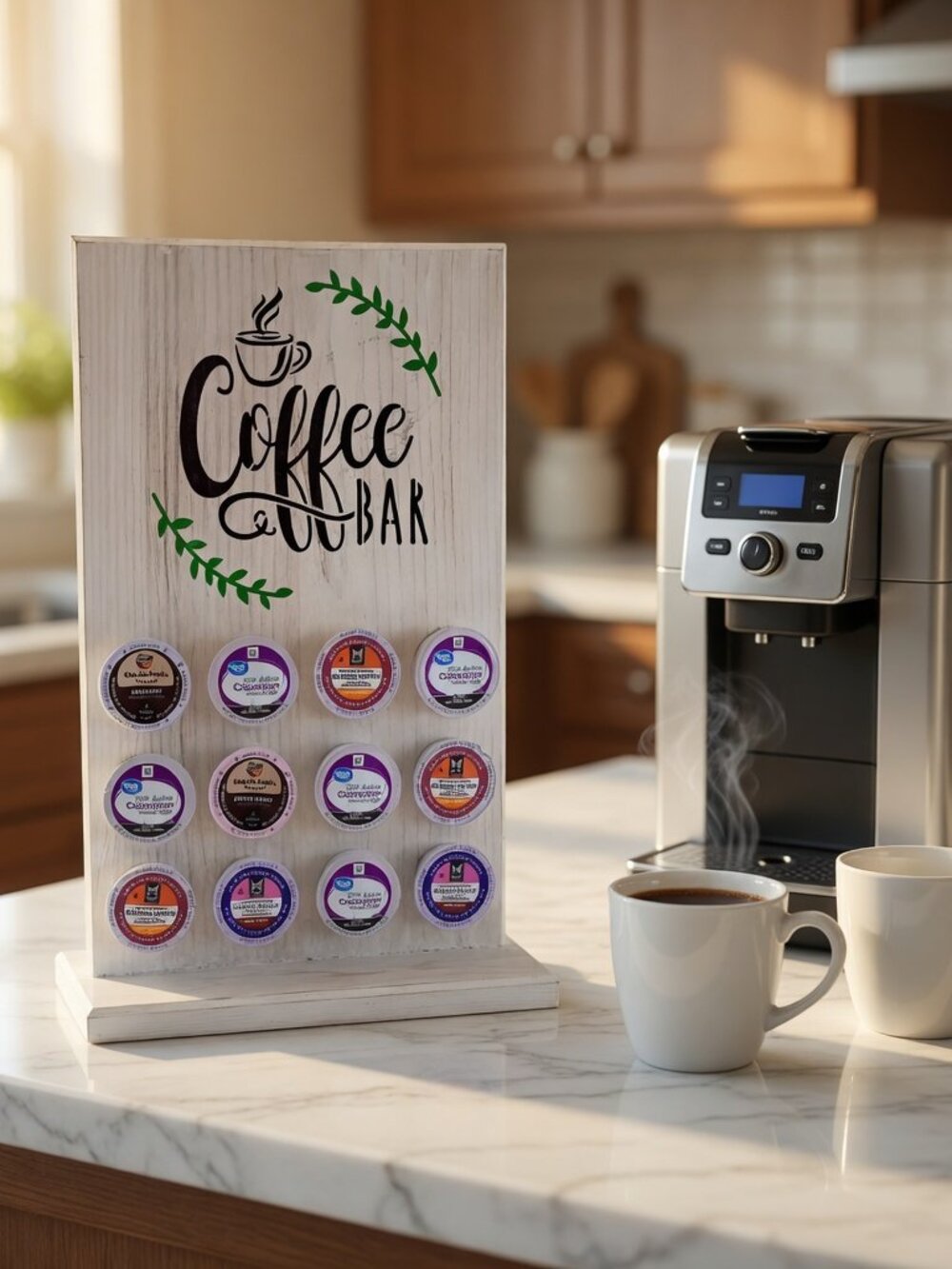 Farmhouse Rustic Coffee Bar K-Cup Pod Holder Organizer | 12 Pod Capacity